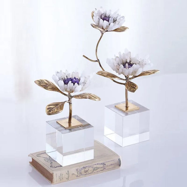 Modern Crystal Flower Brass Ornament - Decoration Piece