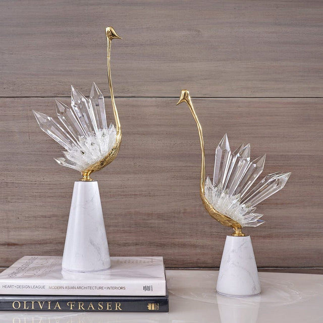 Stunning Crystal, Brass & Marble Swans Decoration Piece