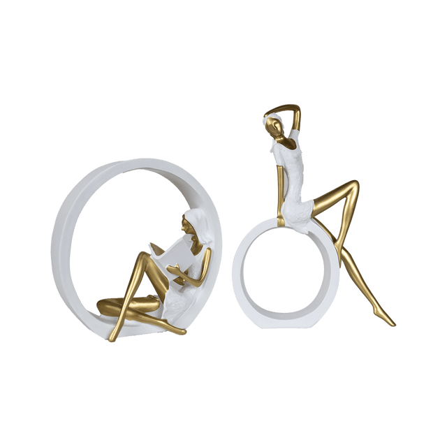 Abstract Ring Sculptures – Gold Figurines Home Décor (Set of 2) - 035 - Office Empire