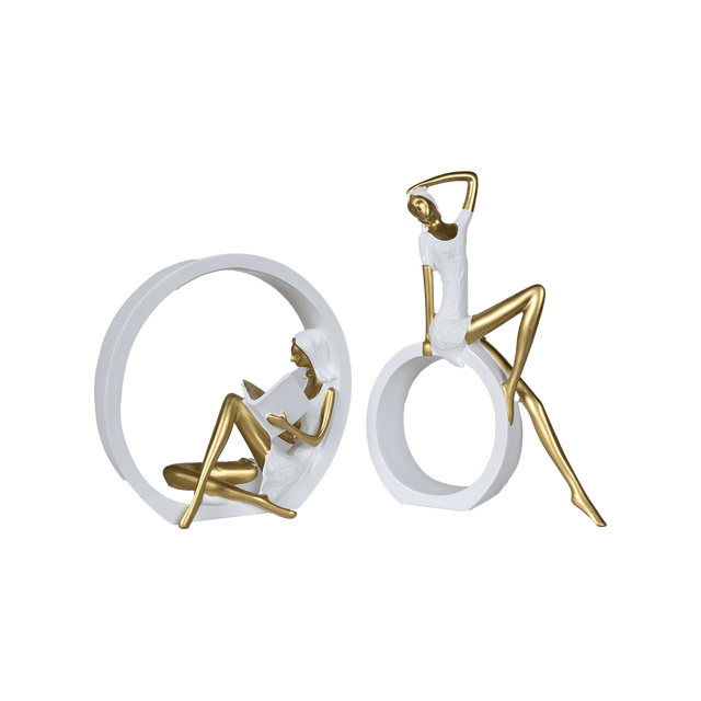 Abstract Ring Sculptures – Gold Figurines Home Décor (Set of 2) - 035 - Office Empire