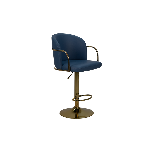 Elegant Blue Bar Stool with Gold Base - H105
