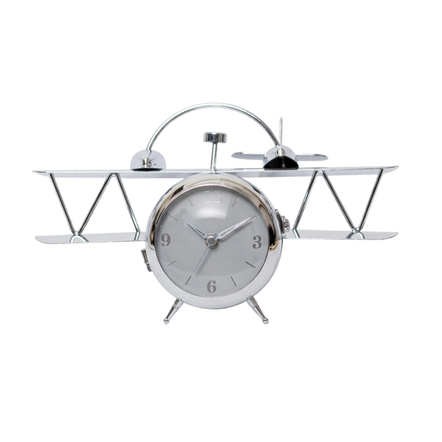 Skybound Silver – Aviation Biplane Desk Clock | KK8