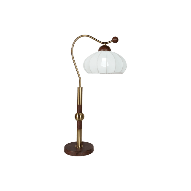 Vintage Brass & Wood Desk Lamp with White Dome Shade - MLC32S - Office Empire