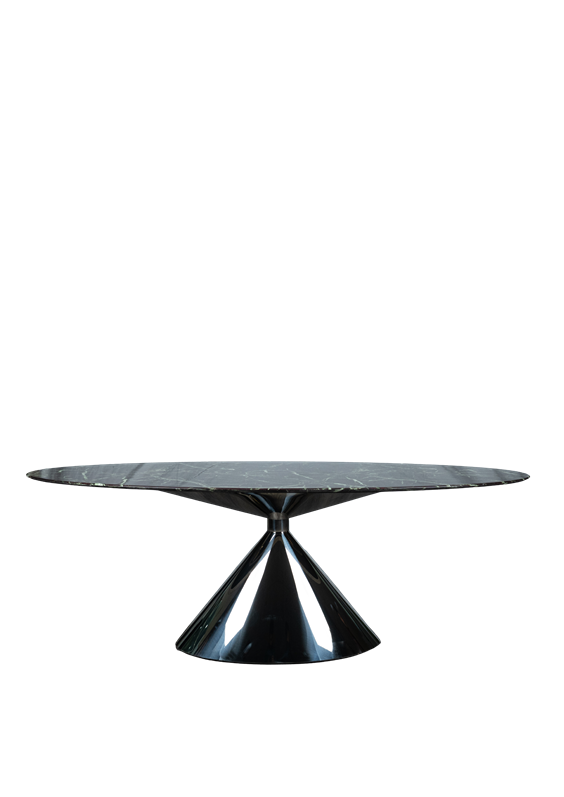 Round Black Marble Dining Table with Polished Pedestal Base - T-2511