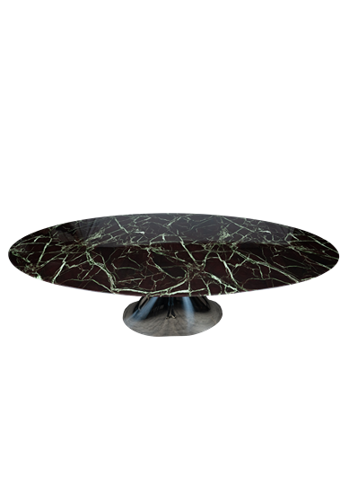 Round Black Marble Dining Table with Polished Pedestal Base - T-2511
