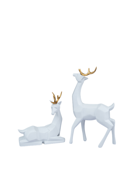 Modern Nordic Deer Figurines with Golden Antlers - 005