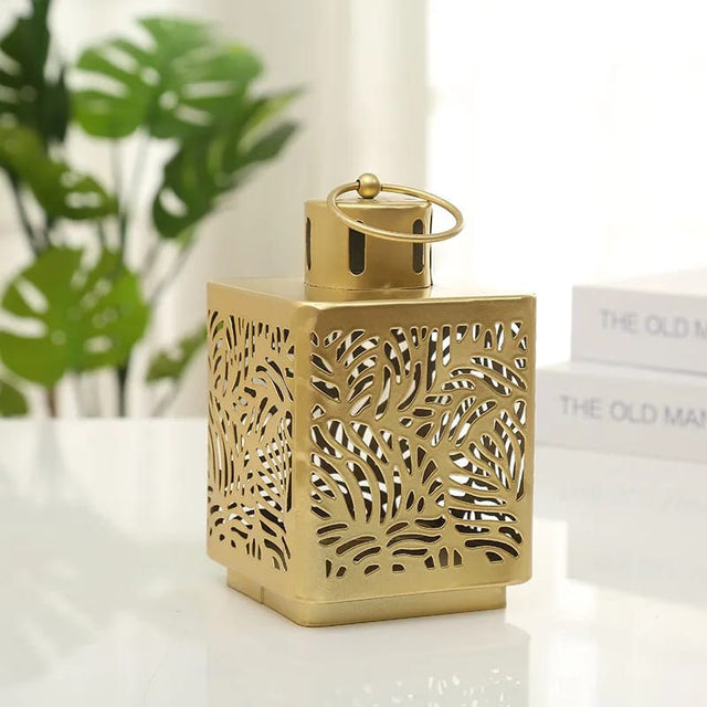 Metal Square Box Candle Holders - Golden - Décoration Pieces