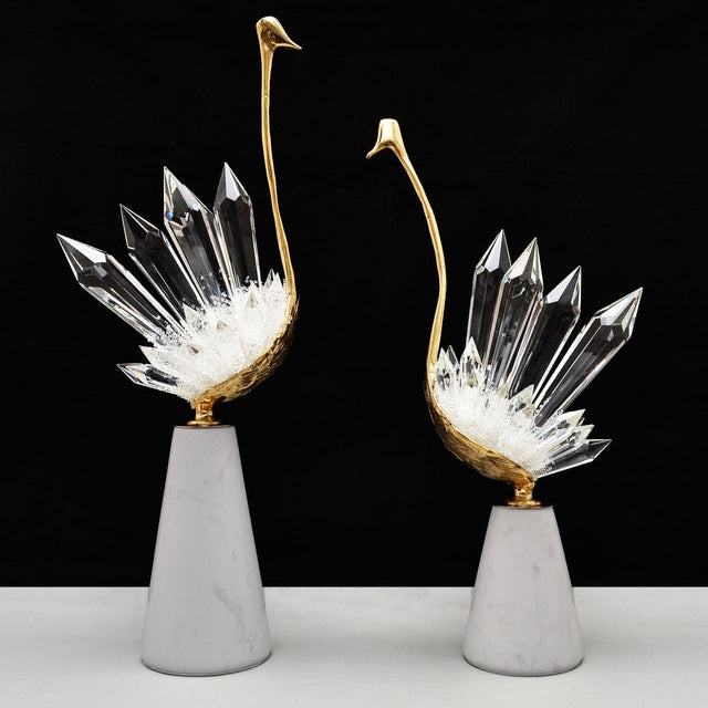 Stunning Crystal, Brass & Marble Swans Decoration Piece