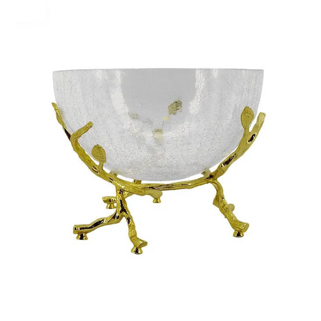 Glass Bowl with Gold Twig Base - Decoration Piece