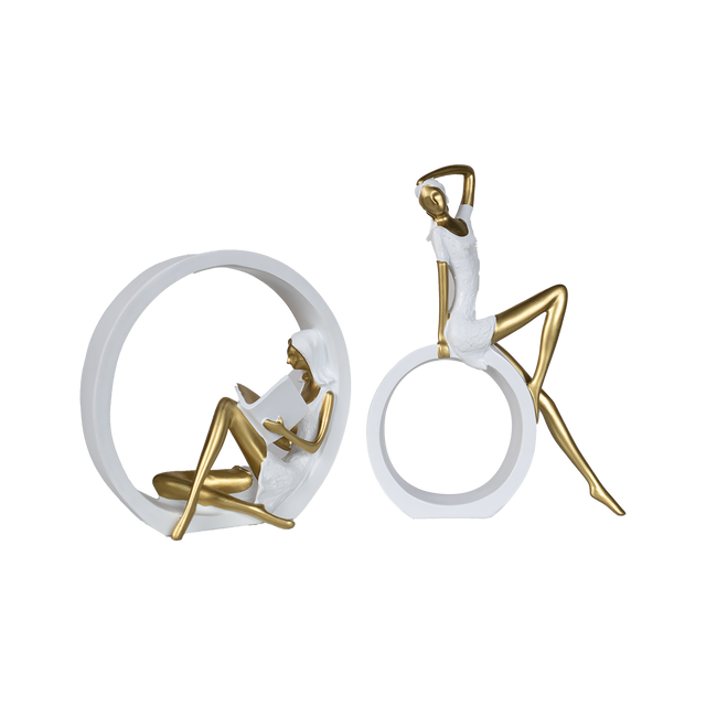 Abstract Ring Sculptures – Gold Figurines Home Décor (Set of 2) - 035