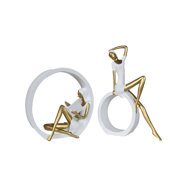 Abstract Ring Sculptures – Gold Figurines Home Décor (Set of 2) - 035