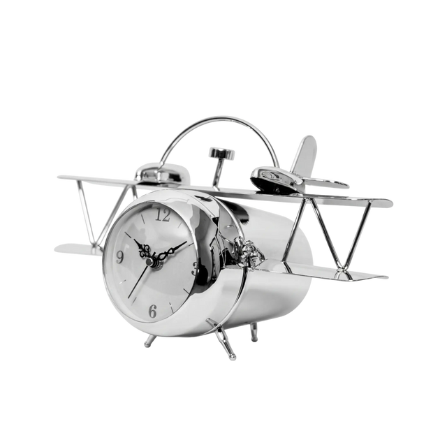 Skybound Silver – Aviation Biplane Desk Clock | KK8