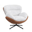 Modern White Bouclé Swivel Lounge Chair - Tan Leather Base - 6016