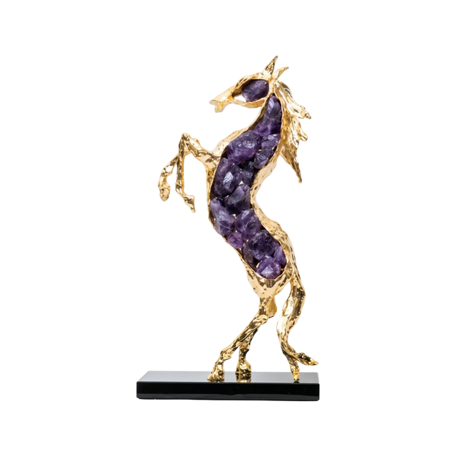 Golden Amethyst Horse Sculpture - F10