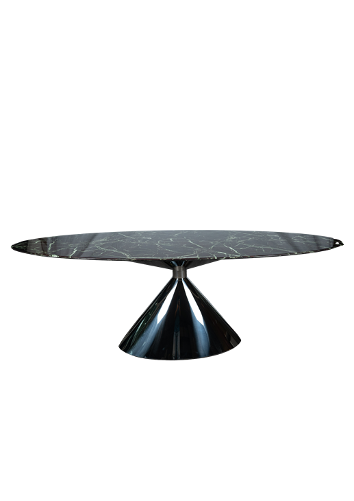 Round Black Marble Dining Table with Polished Pedestal Base - T-2511