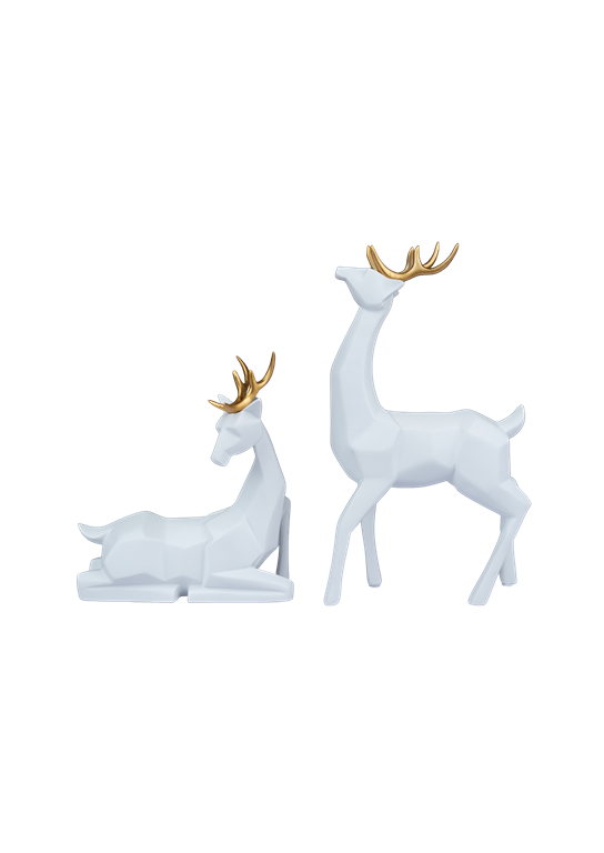 Modern Nordic Deer Figurines with Golden Antlers - 005