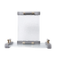 Decorative glass vase with gray metal base and accents on a white background