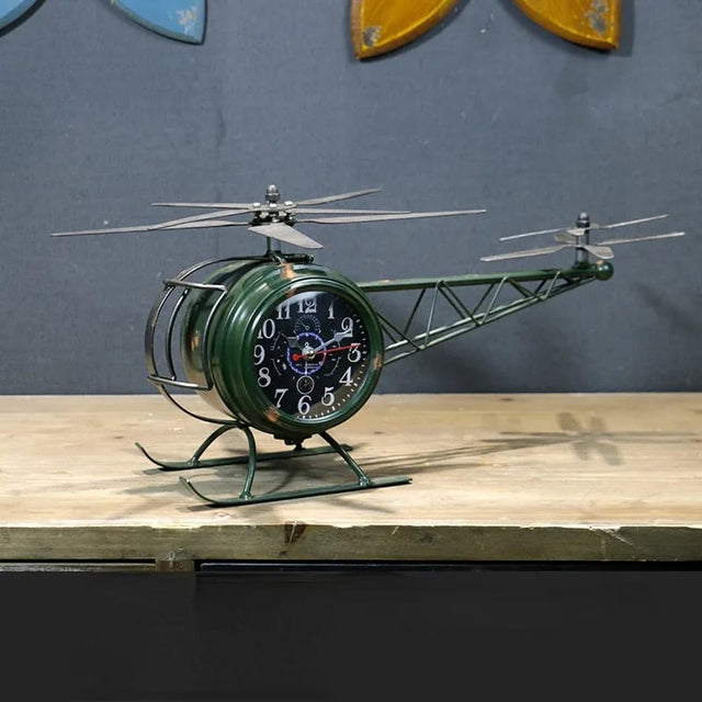 Metal Helicopter Mantel Clock - Décoration Pieces