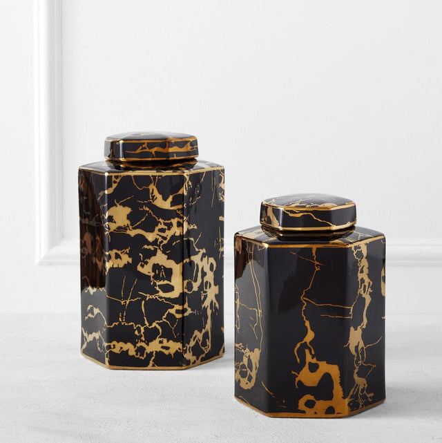 Marble Pattern Ceramic Cannister Jars - Set of 2